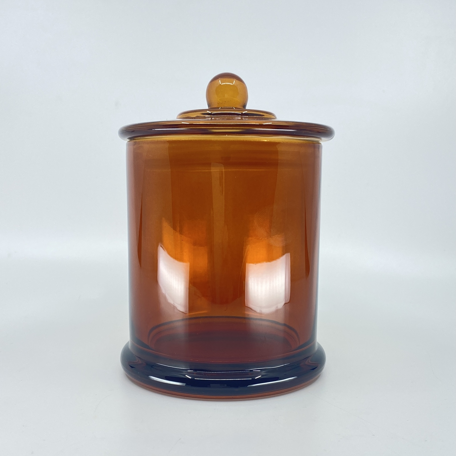 LARGE AMBER JAR WITH KNOB LID